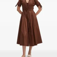 Платье миди с поясом и завязками на манжетах