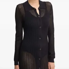 Платье миди в рубчик с воротником поло