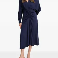 Платье миди с V-образным вырезом и сборками