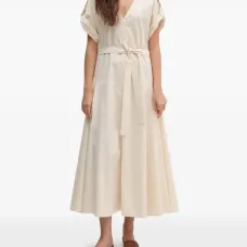 Платье миди с V-образным вырезом и поясом
