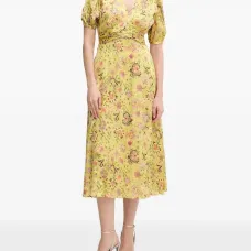 Платье миди с цветочным принтом и объемными рукавами
