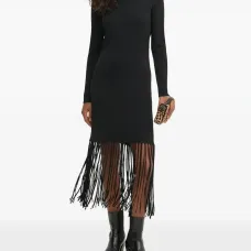 Платье с длинными рукавами и бахромой