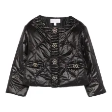 Пуховик с твидовой отделкой