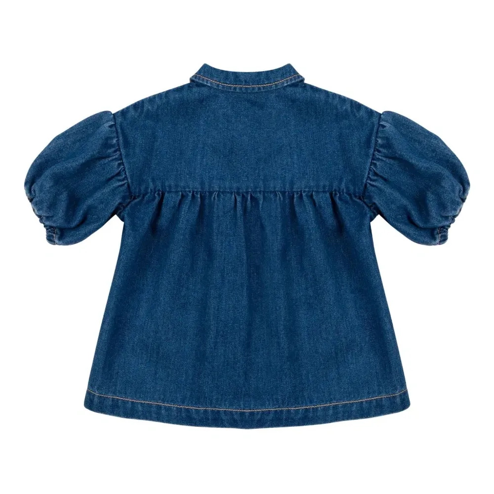 джинсовое платье с объемными рукавами