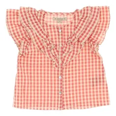 Блузка в клетку гингем с оборками
