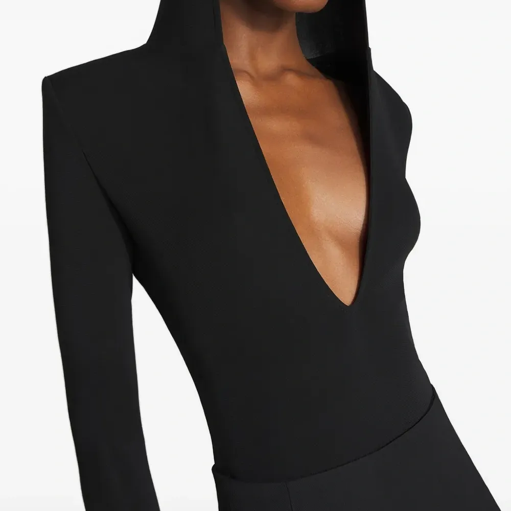 Боди асимметричного кроя с капюшоном