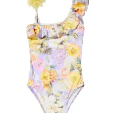 Купальник с оборками и цветочным принтом