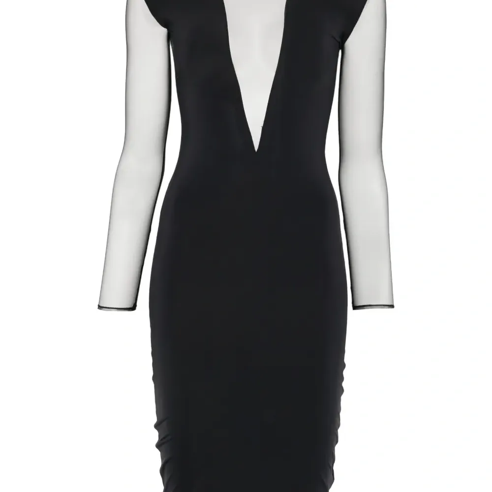 Платье мини с V-образным вырезом и длинными рукавами