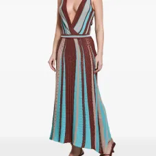 трикотажное платье макси в полоску