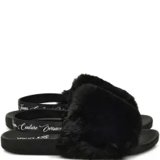 Шлепанцы с ремешком на пятке и мехом