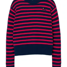 Полосатый свитер с цветочным декором