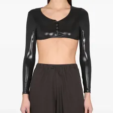 Укороченный топ с длинными рукавами на пуговицах