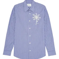 Полосатая рубашка с цветочной вышивкой