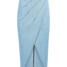 Джинсовая юбка миди с драпировкой Джинсовая юбка миди с драпировкой