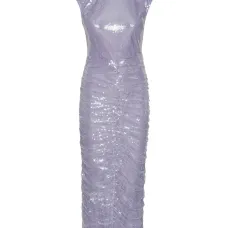 платье миди с высоким воротником и пайетками