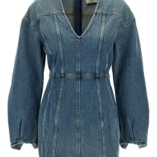 джинсовое платье с V-образным вырезом