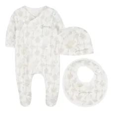 Комплект пижам с нагрудником и шапочкой с узором