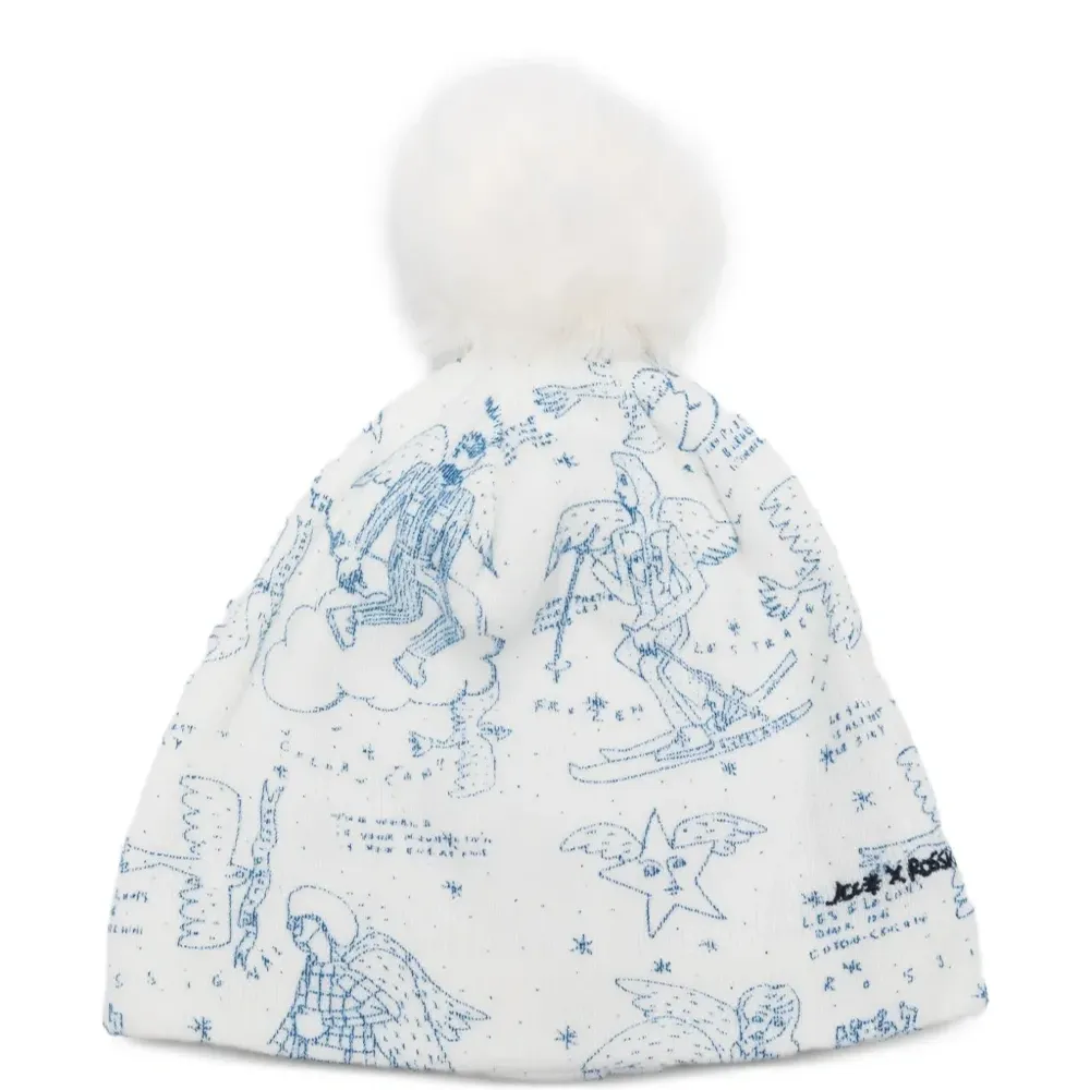 Шапка бини с помпоном и принтом