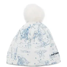 Шапка бини с помпоном и принтом