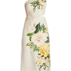 Платье миди на одно плечо с цветочным принтом