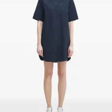 Платье-рубашка в тонкую полоску с короткими рукавами