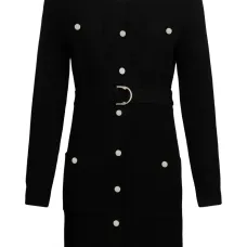 Платье с объемными плечами и поясом Платье с объемными плечами и поясом