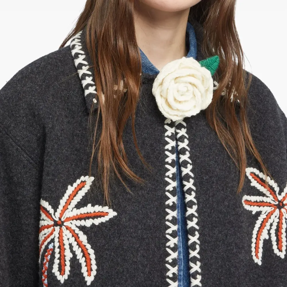 брошь с цветочной вышивкой