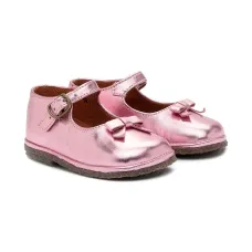 Балетки с эффектом металлик и бантом