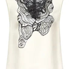 Блузка без рукавов с кружевной аппликацией