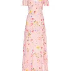 Платье макси с V-образным вырезом и цветочным принтом