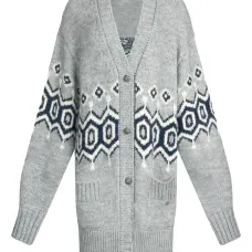 Жаккардовое пальто-кардиган с объемными рукавами