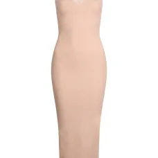 Платье миди в рубчик с кружевной вставкой