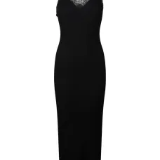 Платье миди в рубчик с кружевной вставкой