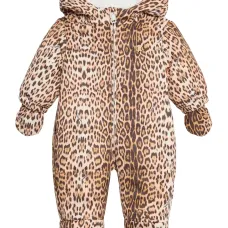 Дутый комбинезон с леопардовым принтом и капюшоном