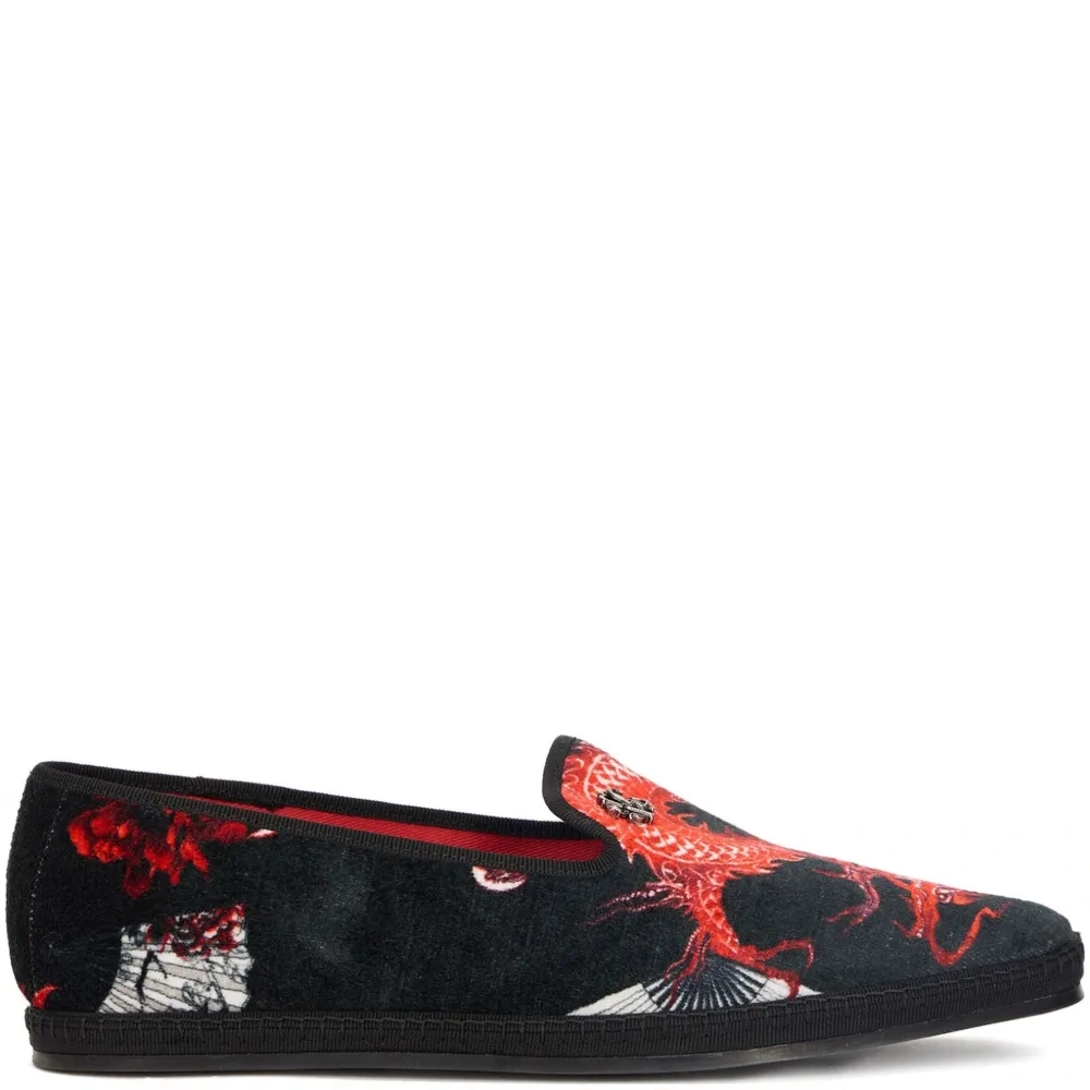Бархатные лоферы с принтом