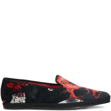 Бархатные лоферы с принтом