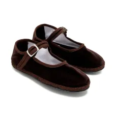 Бархатные балетки с пряжками