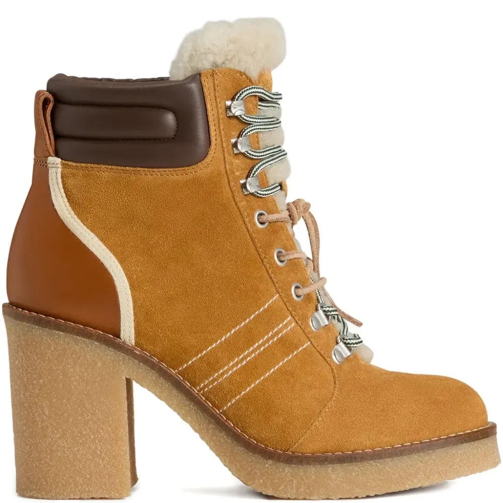 Ботильоны на шнуровке с отделкой из овчины Ботильоны на шнуровке с отделкой из овчины