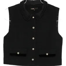 Топ с карманом и бусинами на воротнике