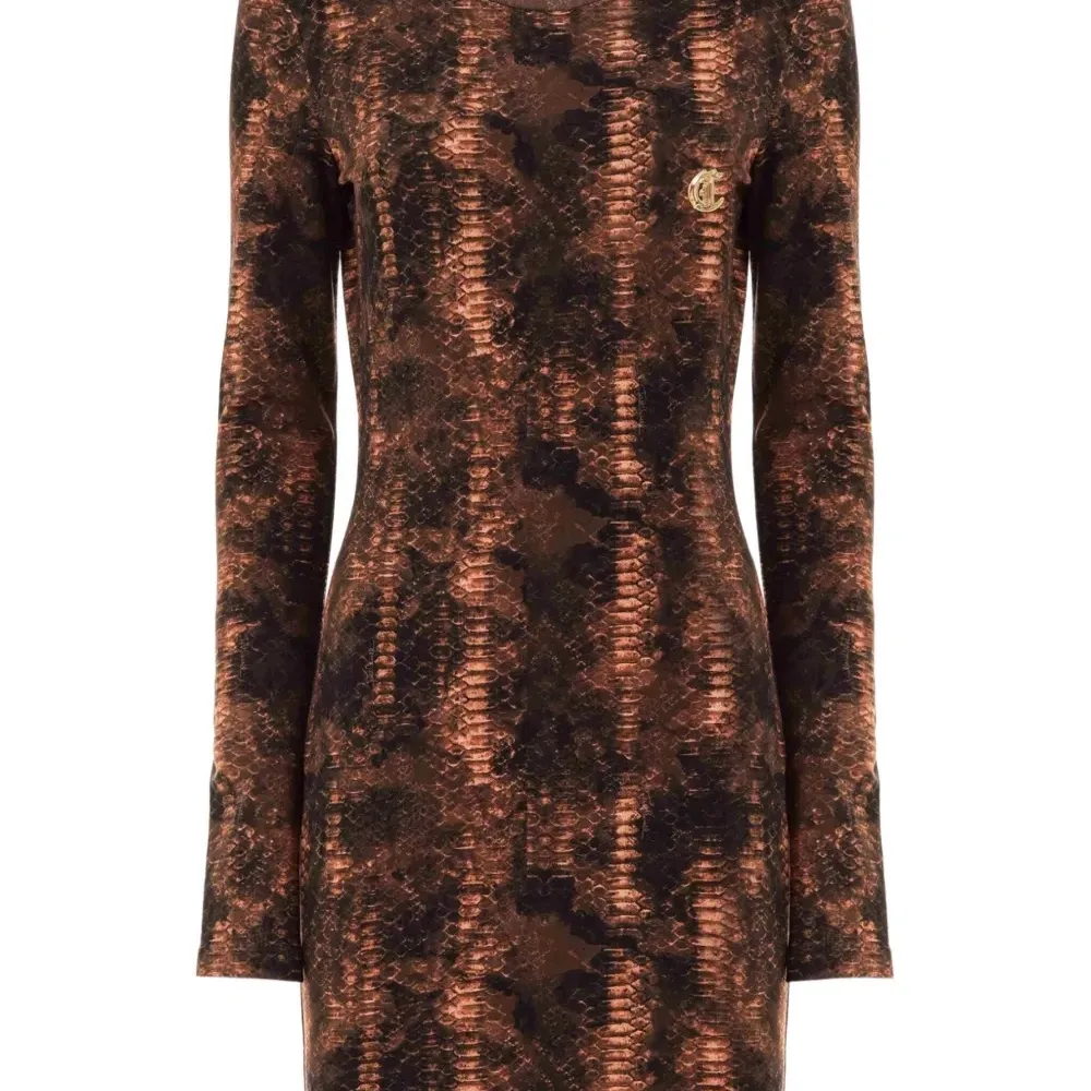 Платье мини с длинными рукавами и змеиным принтом