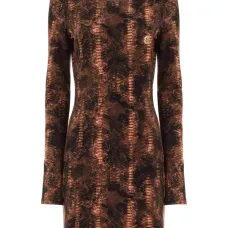 Платье мини с длинными рукавами и змеиным принтом Платье мини с длинными рукавами и змеиным принтом