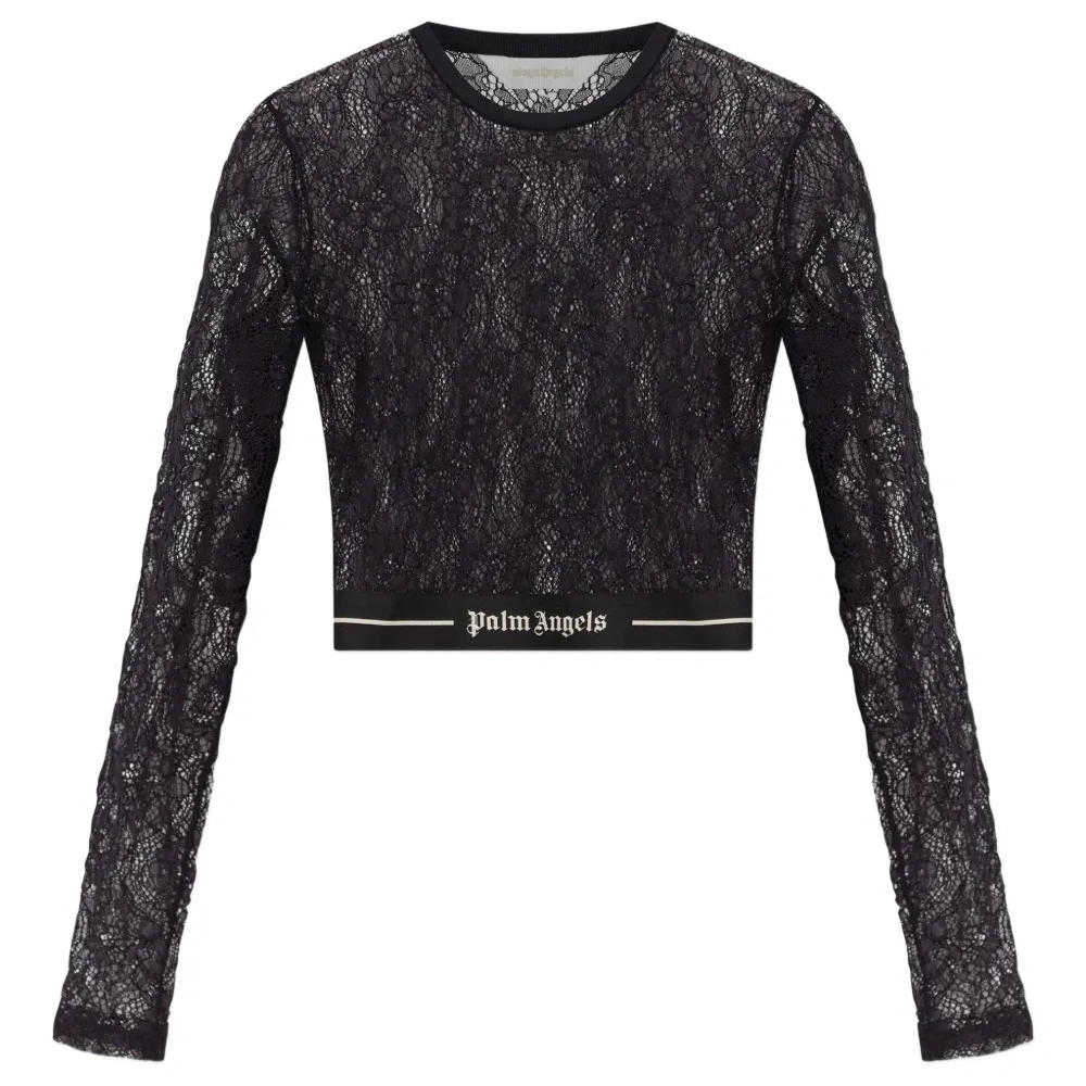 Топ с длинными рукавами и кружевной вставкой