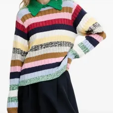 Полосатый топ с воротником в технике кроше