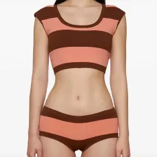 Топ в полоску с короткими рукавами кап-слив Топ в полоску с короткими рукавами кап-слив