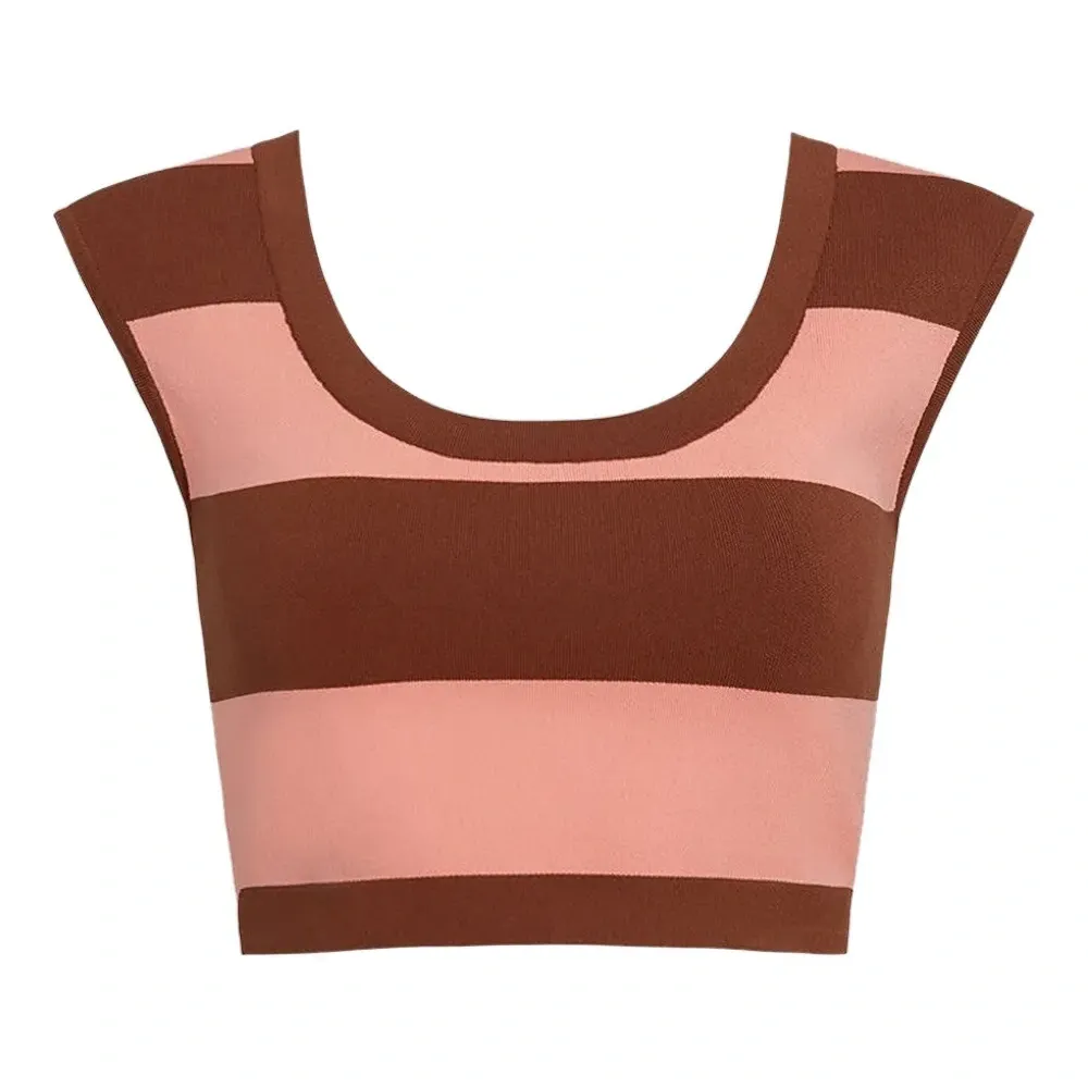 Топ в полоску с короткими рукавами кап-слив