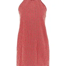 Платье мини в клетку гингем с вырезом халтер