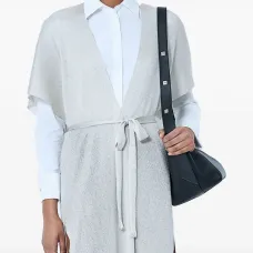 Кардиган с завязкой на поясе и бахромой по краю