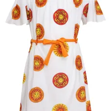 Платье с открытыми плечами и принтом