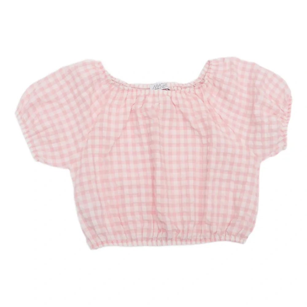 Топ Vichy в клетку гингем с объемными рукавами