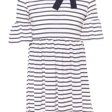 Полосатое платье с рукавами колокол